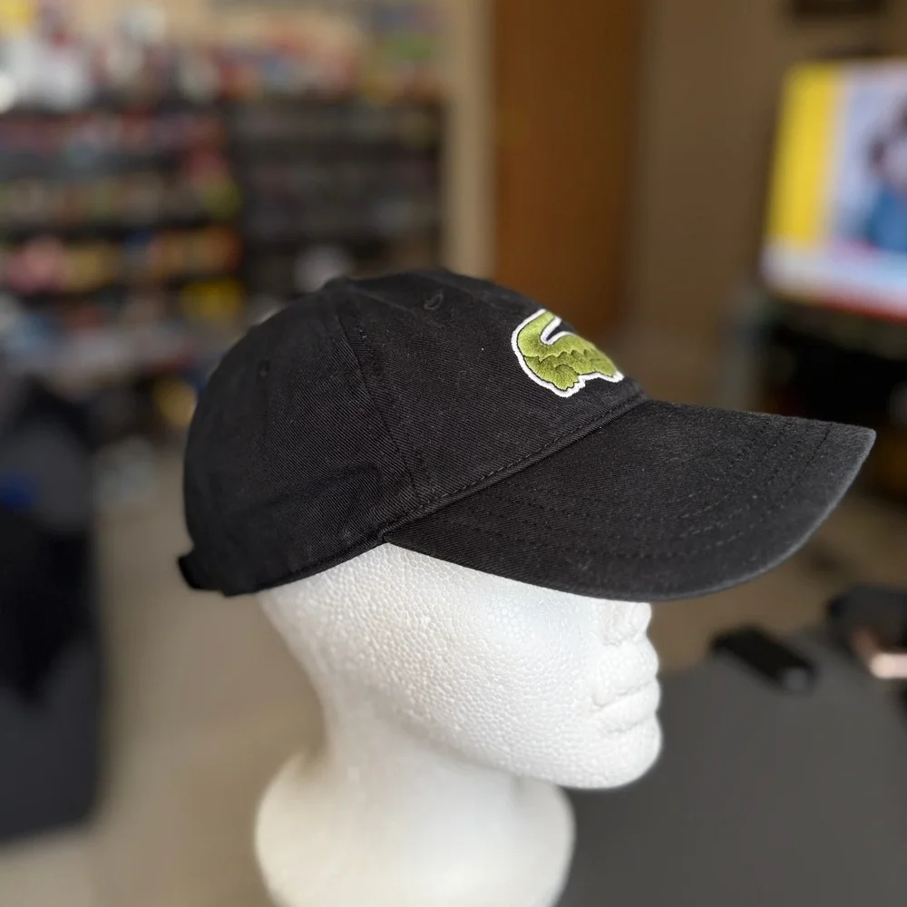Lacoste Baseball Cap Mens One Size Black Oversized Crocodile Logo Strapback Hat